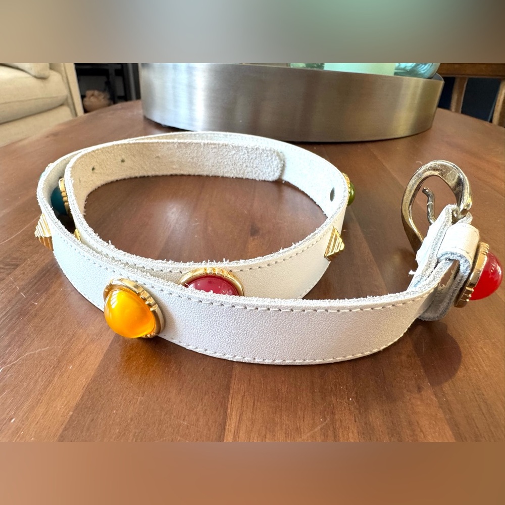 Vintage White Leather Belt with Colorful Accents - Picture 9 of 13